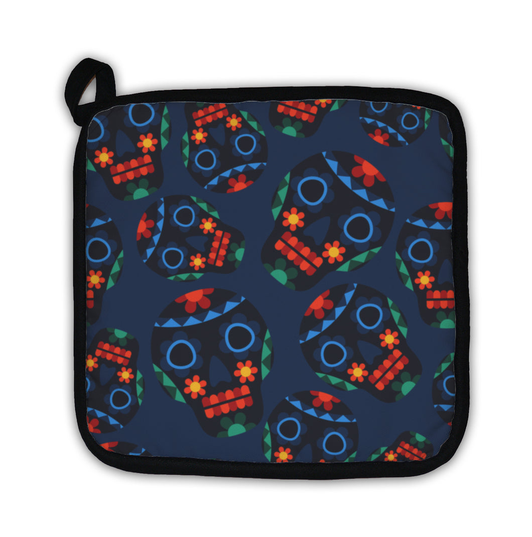 Potholder, Mexican Pattern With Skulls In Native Style