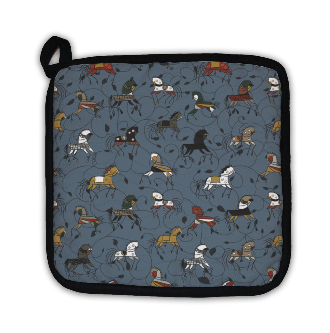 Potholder, Ethnic Horse Galloping On A Plant