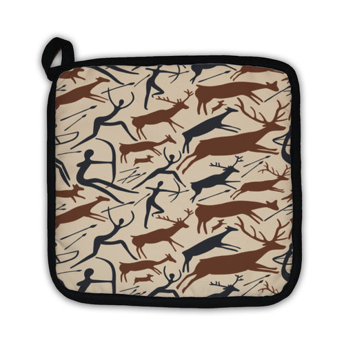 Potholder, Pattern About Hunting With Primitive Figures