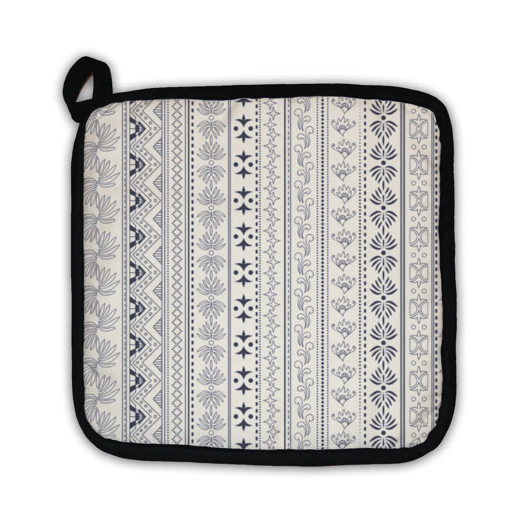 Potholder, Abstract Geometric Ornamental Pattern In Blue And Grey Colors