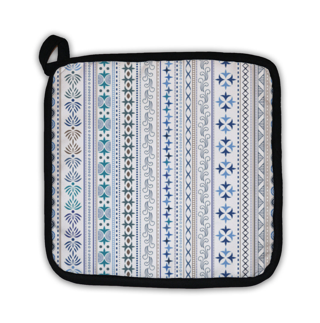 Potholder, Abstract Geometric Ornamental Pattern In Light Blue Colors