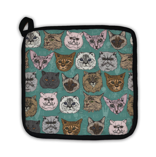 Potholder, Pattern With Cats Siamese British Siberian Persian Scottish Fold Maine Coon