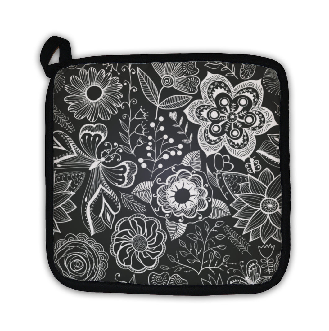 Potholder, Chalkboard Floral Pattern Copy That Square To T
