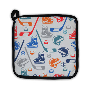 Potholder, Sports Pattern With Hockey Equipment Flat Icons