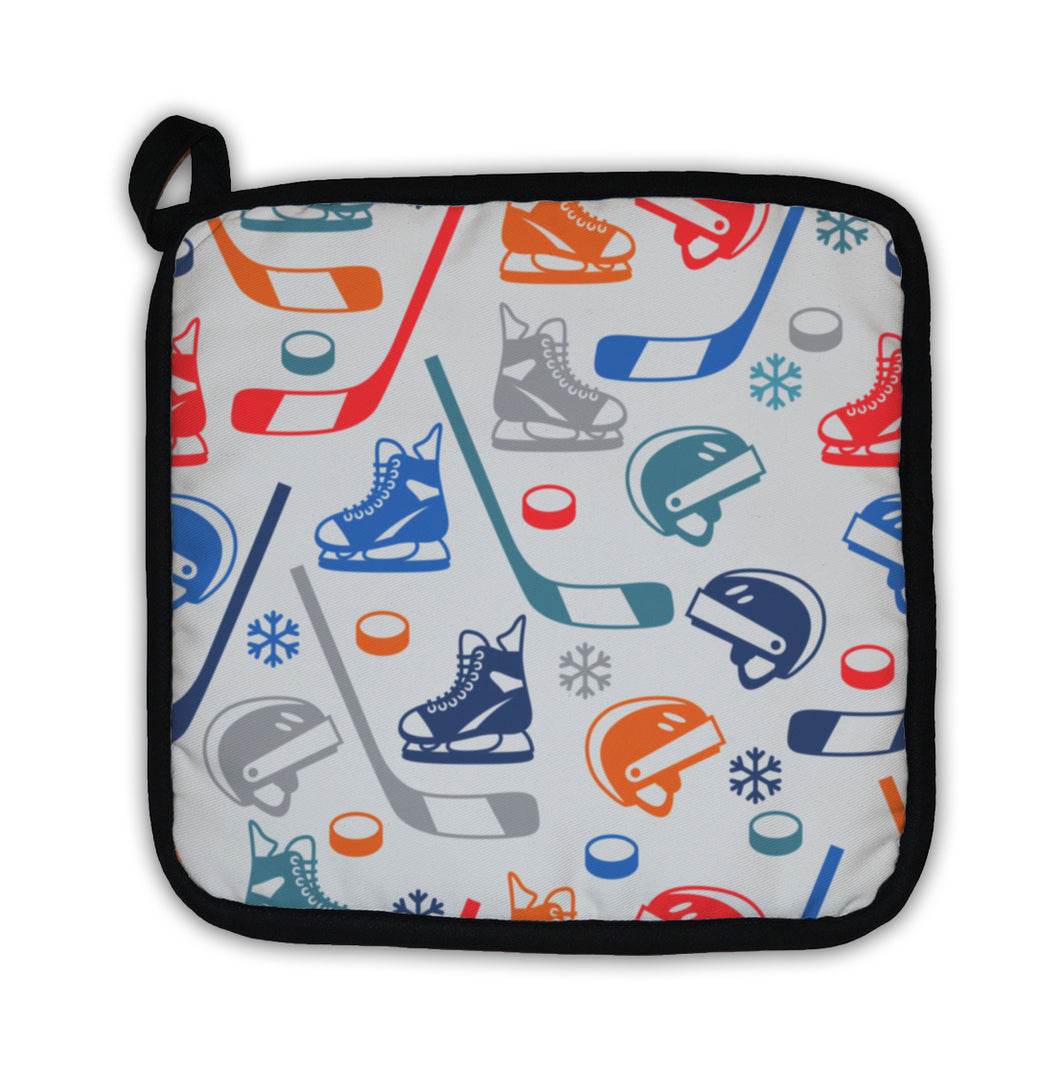 Potholder, Sports Pattern With Hockey Equipment Flat Icons