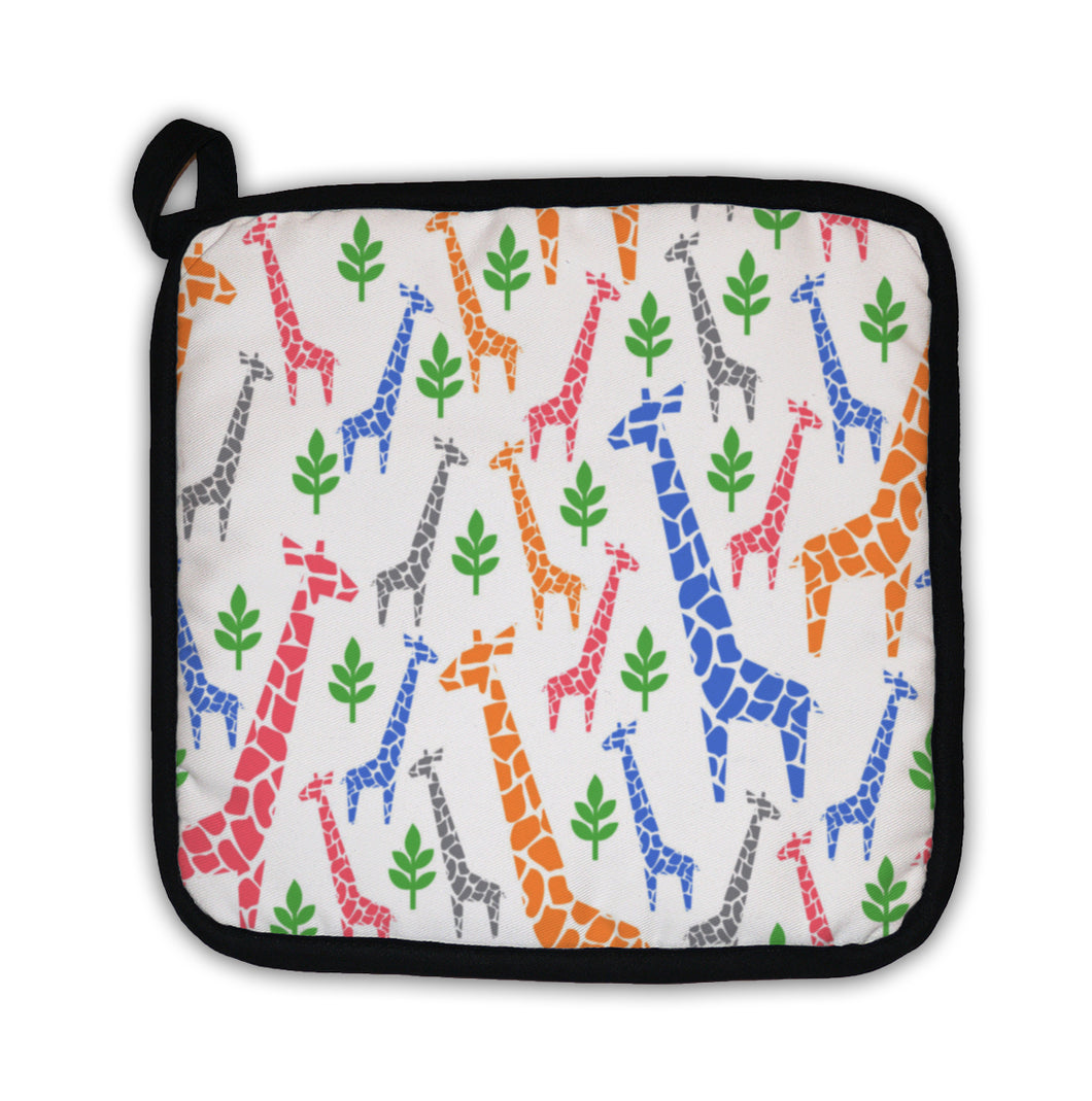 Potholder, Giraffes Family Pattern Safari Animal Pastel Colors Illustration Savannah