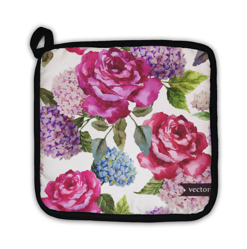 Potholder, Roses Pattern Watercolor Wallpaper