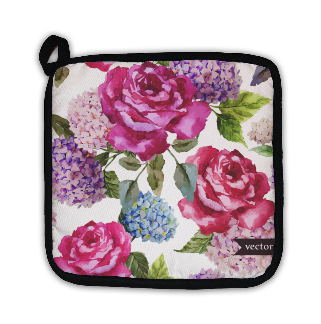 Potholder, Roses Pattern Watercolor Wallpaper