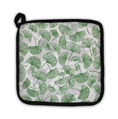 Potholder, Green Floral With Ginkgo Leaves
