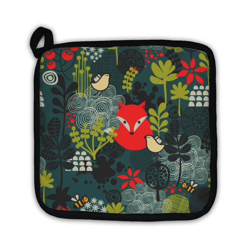 Potholder, Birds Fox And Flowers Pattern