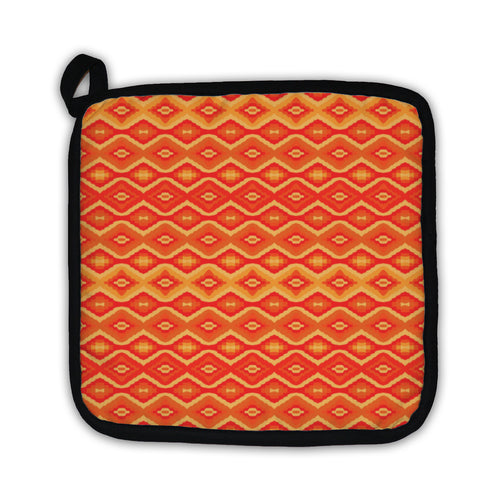 Potholder, Orange Pattern With Geometric Motifs