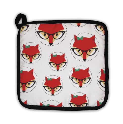 Potholder, Hipster Pattern With Red Lady Fox