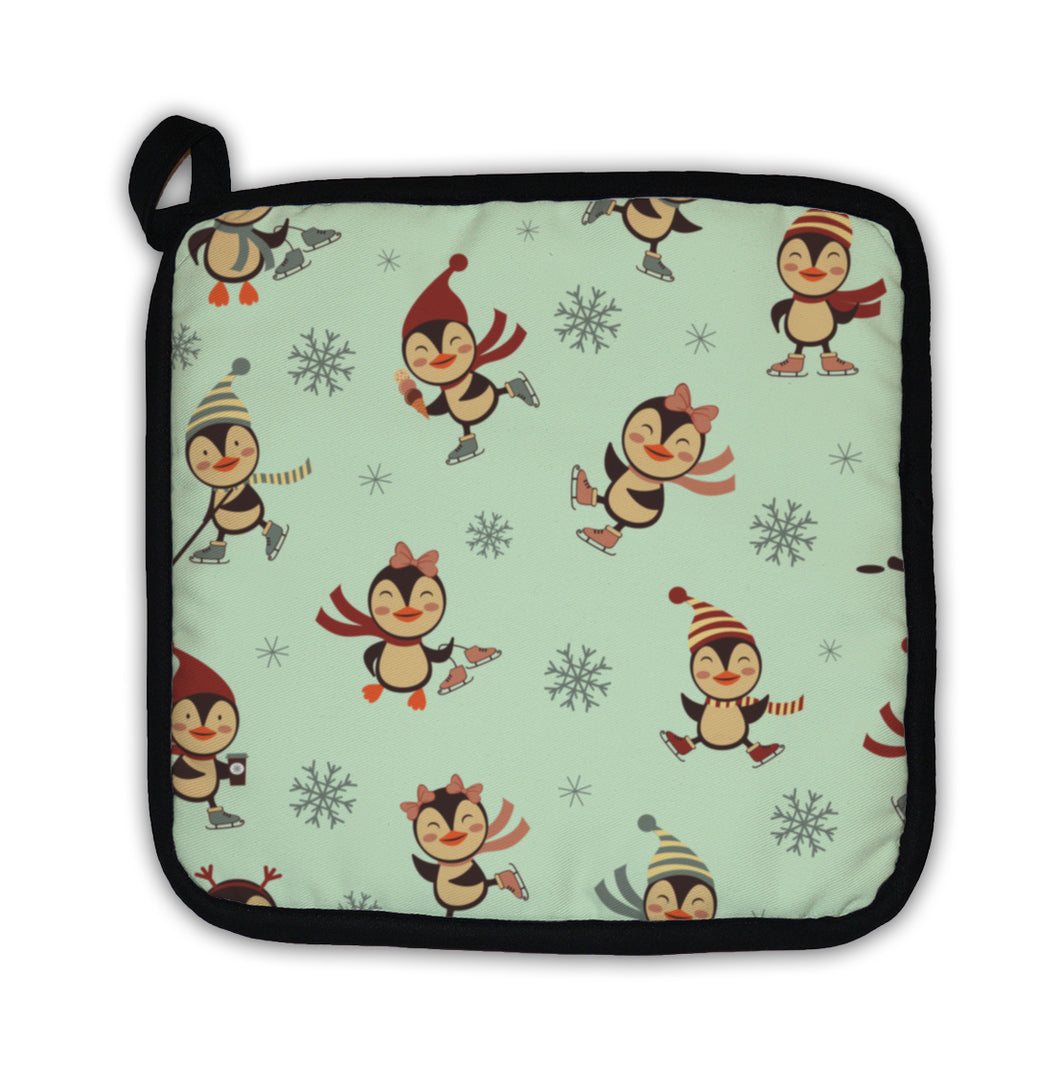 Potholder, Ice Skating Penguins Pattern