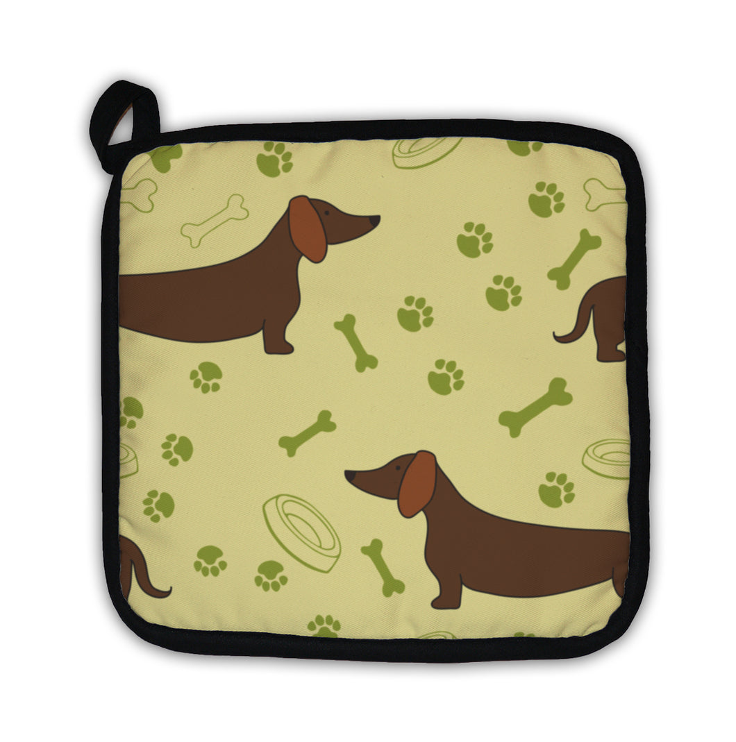 Potholder, Pattern With Cartoon Dachshunds