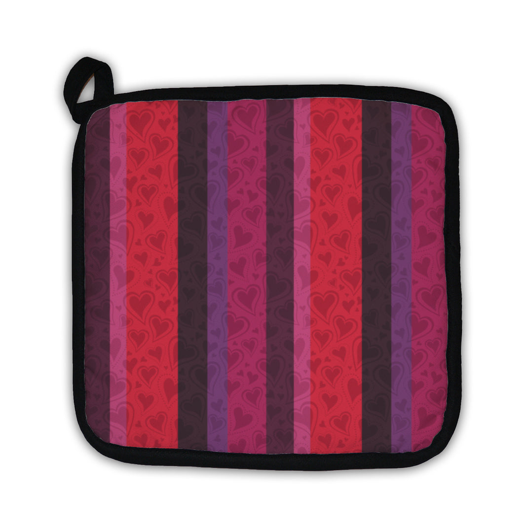 Potholder, Stripes Pattern With Hearts