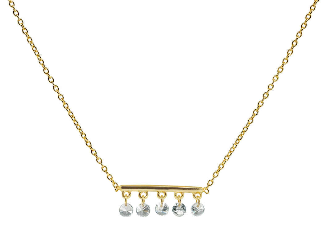 Thin Briolette CZ Golden Bar Necklace