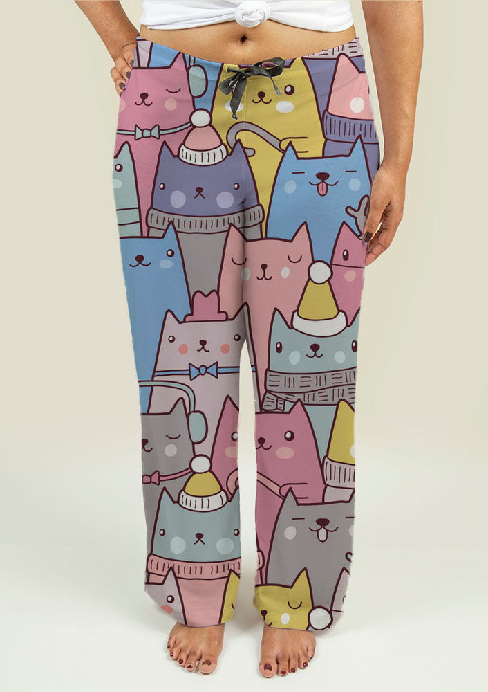 Ladies Pajama Pants with Cats at Christmas