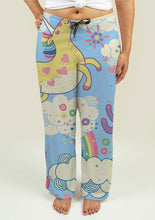Load image into Gallery viewer, Ladies Pajama Pants with Rainbows and Unicorns in the Clouds