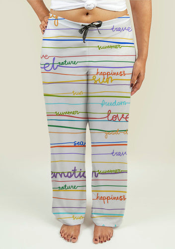Ladies Pajama Pants with Stripe Pattern with words