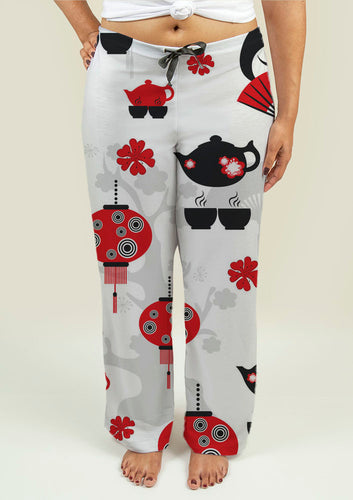 Ladies Pajama Pants with East Tea Time Pattern
