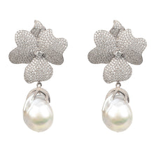 Load image into Gallery viewer, White Flower Baroque Pearl Drop Earring Silver