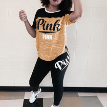 Load image into Gallery viewer, Summer Casual Plus Size 2 Piece Set Pink Letter Print Clothing Xxxl Women Tracksuit Short Sleeve Tops+ Pants Skinny Streetwear