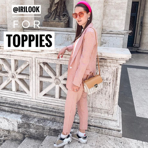 Pink Plaid Blazer High Waist Harem Pants