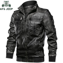 Load image into Gallery viewer, Military Army Mens Motorcycle Leather Jackets Coats Stand Collar Multi-pocket Pu Leather Coat European size S-XXL Dropshipping