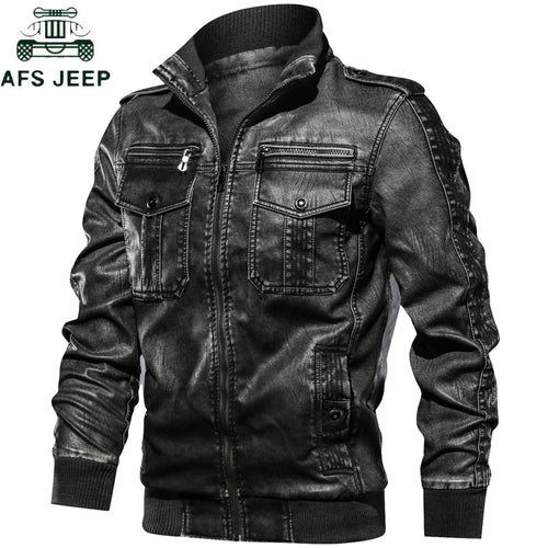 Military Army Mens Motorcycle Leather Jackets Coats Stand Collar Multi-pocket Pu Leather Coat European size S-XXL Dropshipping
