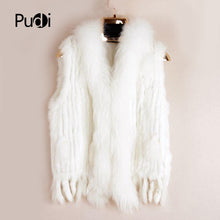 Load image into Gallery viewer, VR001 Free shipping womens natural real  rabbit fur vest  with raccoon fur collar  waistcoat/jackets rex rabbit knitted winter