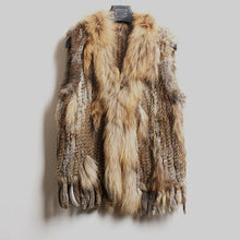 Load image into Gallery viewer, VR001 Free shipping womens natural real  rabbit fur vest  with raccoon fur collar  waistcoat/jackets rex rabbit knitted winter