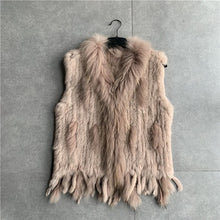 Load image into Gallery viewer, VR001 Free shipping womens natural real  rabbit fur vest  with raccoon fur collar  waistcoat/jackets rex rabbit knitted winter