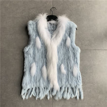 Load image into Gallery viewer, VR001 Free shipping womens natural real  rabbit fur vest  with raccoon fur collar  waistcoat/jackets rex rabbit knitted winter
