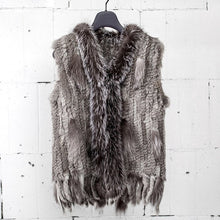 Load image into Gallery viewer, VR001 Free shipping womens natural real  rabbit fur vest  with raccoon fur collar  waistcoat/jackets rex rabbit knitted winter