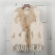 Load image into Gallery viewer, VR001 Free shipping womens natural real  rabbit fur vest  with raccoon fur collar  waistcoat/jackets rex rabbit knitted winter