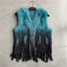 Load image into Gallery viewer, VR001 Free shipping womens natural real  rabbit fur vest  with raccoon fur collar  waistcoat/jackets rex rabbit knitted winter