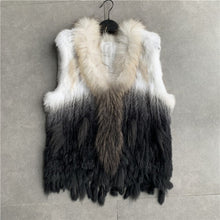 Load image into Gallery viewer, VR001 Free shipping womens natural real  rabbit fur vest  with raccoon fur collar  waistcoat/jackets rex rabbit knitted winter