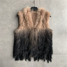 Load image into Gallery viewer, VR001 Free shipping womens natural real  rabbit fur vest  with raccoon fur collar  waistcoat/jackets rex rabbit knitted winter