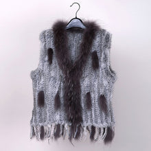 Load image into Gallery viewer, VR001 Free shipping womens natural real  rabbit fur vest  with raccoon fur collar  waistcoat/jackets rex rabbit knitted winter