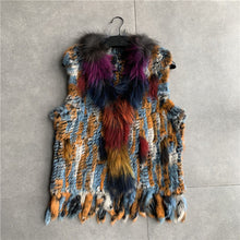 Load image into Gallery viewer, VR001 Free shipping womens natural real  rabbit fur vest  with raccoon fur collar  waistcoat/jackets rex rabbit knitted winter