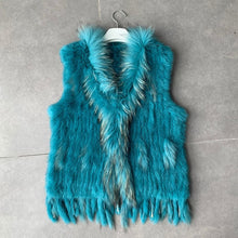 Load image into Gallery viewer, VR001 Free shipping womens natural real  rabbit fur vest  with raccoon fur collar  waistcoat/jackets rex rabbit knitted winter
