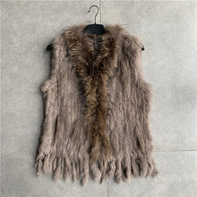 Load image into Gallery viewer, VR001 Free shipping womens natural real  rabbit fur vest  with raccoon fur collar  waistcoat/jackets rex rabbit knitted winter