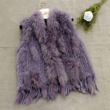 Load image into Gallery viewer, VR001 Free shipping womens natural real  rabbit fur vest  with raccoon fur collar  waistcoat/jackets rex rabbit knitted winter