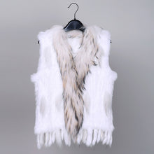 Load image into Gallery viewer, VR001 Free shipping womens natural real  rabbit fur vest  with raccoon fur collar  waistcoat/jackets rex rabbit knitted winter