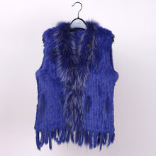 Load image into Gallery viewer, VR001 Free shipping womens natural real  rabbit fur vest  with raccoon fur collar  waistcoat/jackets rex rabbit knitted winter