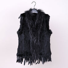 Load image into Gallery viewer, VR001 Free shipping womens natural real  rabbit fur vest  with raccoon fur collar  waistcoat/jackets rex rabbit knitted winter