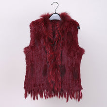 Load image into Gallery viewer, VR001 Free shipping womens natural real  rabbit fur vest  with raccoon fur collar  waistcoat/jackets rex rabbit knitted winter