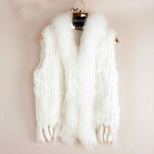Load image into Gallery viewer, VR001 Free shipping womens natural real  rabbit fur vest  with raccoon fur collar  waistcoat/jackets rex rabbit knitted winter