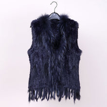 Load image into Gallery viewer, VR001 Free shipping womens natural real  rabbit fur vest  with raccoon fur collar  waistcoat/jackets rex rabbit knitted winter
