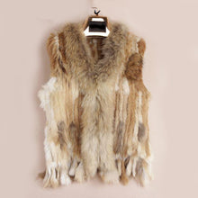 Load image into Gallery viewer, VR001 Free shipping womens natural real  rabbit fur vest  with raccoon fur collar  waistcoat/jackets rex rabbit knitted winter
